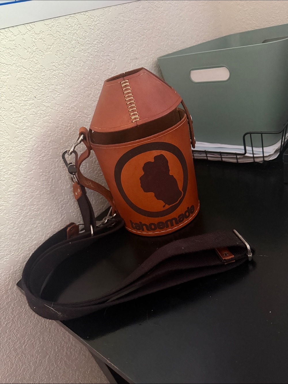 TahoeMade Brown Leather Crossbody Bottle Bag